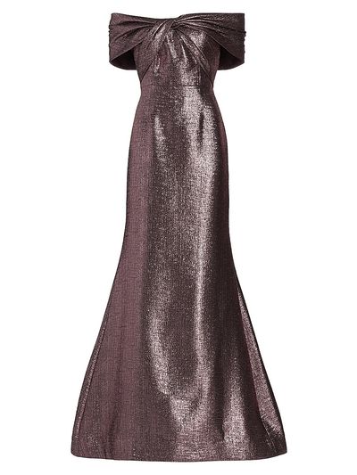 Teri Jon by Rickie Freeman Women's Off-The-Shoulder Metallic Gown