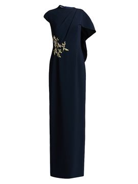 Teri Jon by Rickie Freeman Women's Pearl-Embellished Draped Cape Column Gown