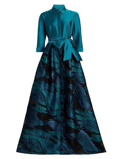 Teri Jon by Rickie Freeman Women's Wave Jacquard Shirtwaist Gown