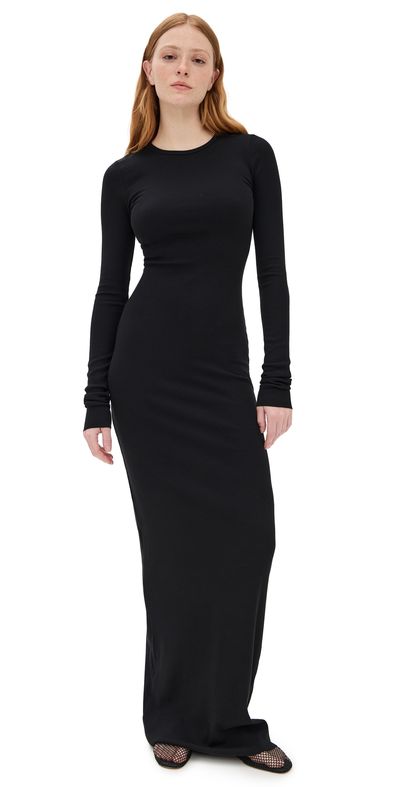 Éterne Eterne Long Sleeve Crewneck Maxi Dress Black XS