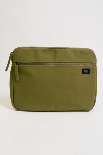 Terra Thread Terra Thread 13" Organic Cotton Canvas Laptop Sleeve in Olive at Urban Outfitters