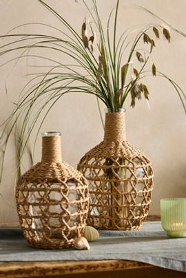 Terrain Nautical Woven Rattan + Glass Vase