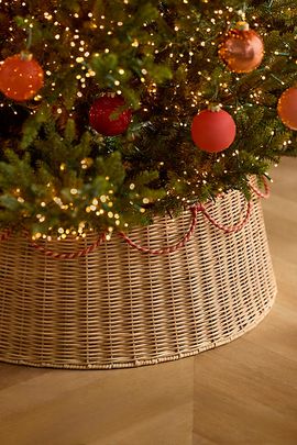 Terrain Red Stripes Woven Rattan Tree Skirt
