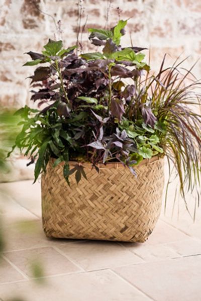 Terrain Woven Bamboo + Fiber Square Base Planter, Low