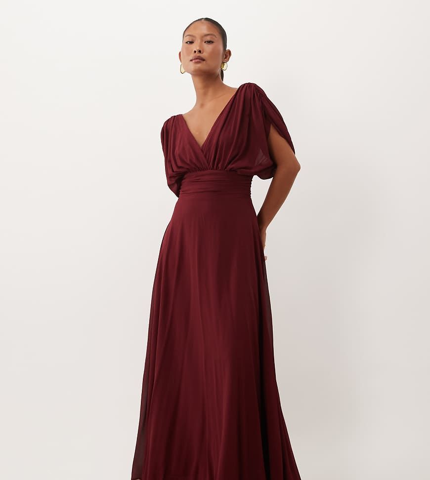tfnc pleated maxi bridesmaid dress Petite Billie Satin Dress | classic black dress Inner Shell Color:White The TFNC Bridesmaid Petite