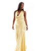 TFNC Petite TFNC Petite Bridesmaid cowl halterneck satin maxi dress in honey-Brown - 1