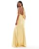 TFNC Petite TFNC Petite Bridesmaid cowl halterneck satin maxi dress in honey-Brown - 2