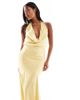 TFNC Petite TFNC Petite Bridesmaid cowl halterneck satin maxi dress in honey-Brown - 3