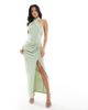 TFNC Petite TFNC Petite Bridesmaid cross front maxi dress with twist detail in sage green - 2