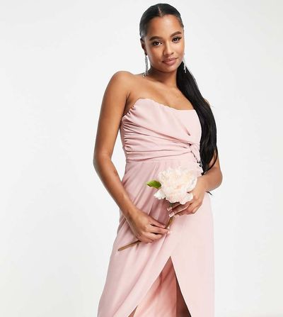 TFNC Petite TFNC Petite Bridesmaid Noee bandeau wrap dress in dusty pink-Orange