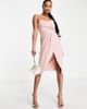 TFNC Petite TFNC Petite Bridesmaid Noee bandeau wrap dress in dusty pink-Orange - 4