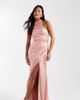 TFNC Petite TFNC Petite Bridesmaid satin halter neck wrap skirt maxi dress in pink - 1