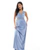 TFNC Petite TFNC Petite Bridesmaid satin maxi dress with scalloped lace detail in dusty blue - 1