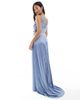 TFNC Petite TFNC Petite Bridesmaid satin maxi dress with scalloped lace detail in dusty blue - 3