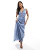 TFNC Petite TFNC Petite Bridesmaid satin maxi dress with scalloped lace detail in dusty blue - 4