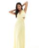 TFNC Petite TFNC Petite Bridesmaid satin maxi dress with scalloped lace detail in lemon-Yellow - 1