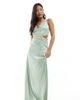 TFNC Petite TFNC Petite Bridesmaid satin maxi dress with scalloped lace detail in sage-Green - 1