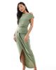 TFNC Petite TFNC Petite Bridesmaid slash neck maxi dress with ruching detail in dark green - 1