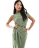 TFNC Petite TFNC Petite Bridesmaid slash neck maxi dress with ruching detail in dark green - 2