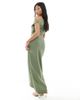 TFNC Petite TFNC Petite Bridesmaid slash neck maxi dress with ruching detail in dark green - 3
