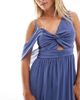 TFNC Petite TFNC Petite Bridesmaids asymmetric maxi dress with drape back in dusky blue - 2