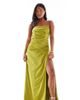 TFNC Petite TFNC Petite Bridesmaids bandeau satin maxi dress with tie back in olive-Green - 1