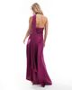 TFNC Petite TFNC Petite Bridesmaids satin asymmetric maxi dress with scarf neck in plum-Purple - 3