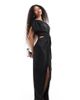 TFNC Petite TFNC Petite satin maxi dress with knot cut-out waist in black - 1