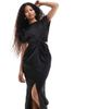 TFNC Petite TFNC Petite satin maxi dress with knot cut-out waist in black - 4