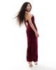 TFNC Petite TFNC Petite velvet halter neck maxi dress with thigh slit in burgundy-Red - 4