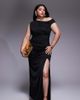 TFNC Plus TFNC Plus asymmetric midi dress with thigh slit in black - 1