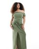 TFNC Plus TFNC Plus Bridesmaid fallen shoulders maxi dress with slit in dark green - 1