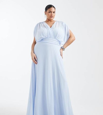 TFNC Plus TFNC Plus Bridesmaid pleated chiffon maxi dress in blue
