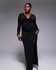 TFNC Plus TFNC Plus cowl neck embellished maxi dress with thigh split in black - 1