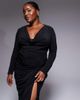 TFNC Plus TFNC Plus cowl neck embellished maxi dress with thigh split in black - 2