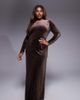 TFNC Plus TFNC Plus modest long sleeved maxi dress with slash neck in chocolate brown velvet - 1
