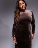 TFNC Plus TFNC Plus modest long sleeved maxi dress with slash neck in chocolate brown velvet - 2