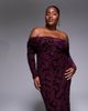 TFNC Plus TFNC Plus off shoulder long sleeve maxi dress in burgundy velvet burn out-Red - 2