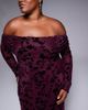 TFNC Plus TFNC Plus off shoulder long sleeve maxi dress in burgundy velvet burn out-Red - 4