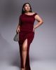 TFNC Plus TFNC Plus one shoulder midaxi dress with thigh split in cherry-pink - 1