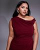 TFNC Plus TFNC Plus one shoulder midaxi dress with thigh split in cherry-pink - 4