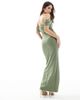 TFNC TFNC Bridesmaid fallen shoulder maxi dress with slit in dark green - 3