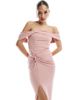 TFNC TFNC Bridesmaid fallen shoulder maxi dress with split in dusky pink - 1