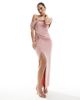 TFNC TFNC Bridesmaid fallen shoulder maxi dress with split in dusky pink - 2