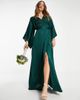 TFNC TFNC Bridesmaid kimono sleeve satin wrap maxi dress in emerald green - 3