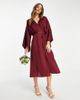 TFNC TFNC Bridesmaid kimono sleeve satin wrap midi dress in berry-Pink - 1