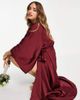 TFNC TFNC Bridesmaid kimono sleeve satin wrap midi dress in berry-Pink - 2