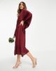 TFNC TFNC Bridesmaid kimono sleeve satin wrap midi dress in berry-Pink - 3