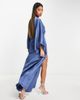 TFNC TFNC Bridesmaid kimono sleeve satin wrap midi dress in dusky blue - 2