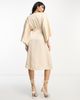 TFNC TFNC Bridesmaid kimono sleeve satin wrap midi dress in mink-Pink - 2